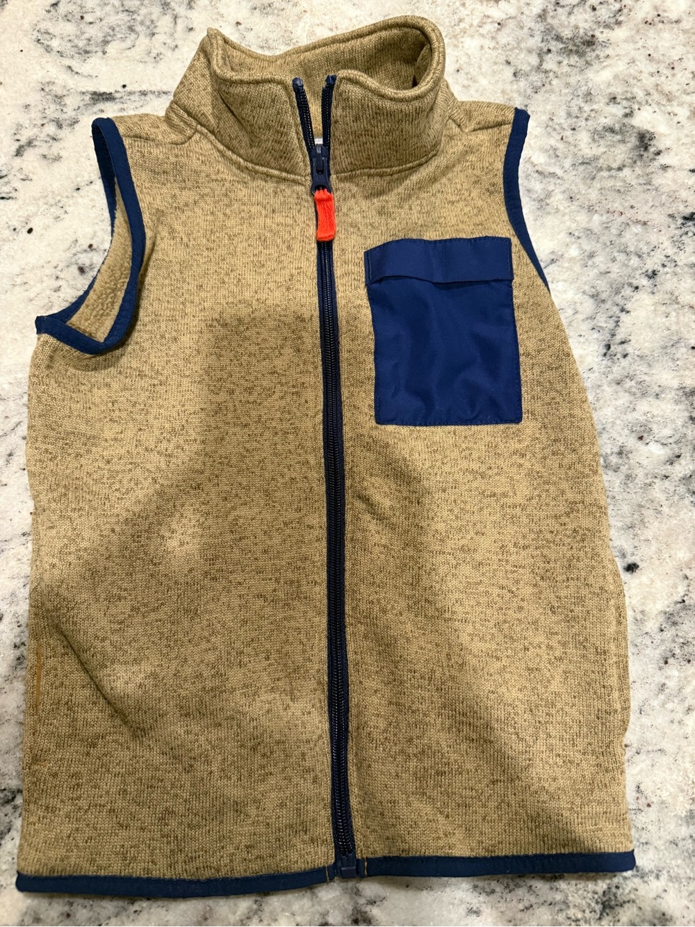 Carter's Tan Knit Vest with Navy Trim & Pocket